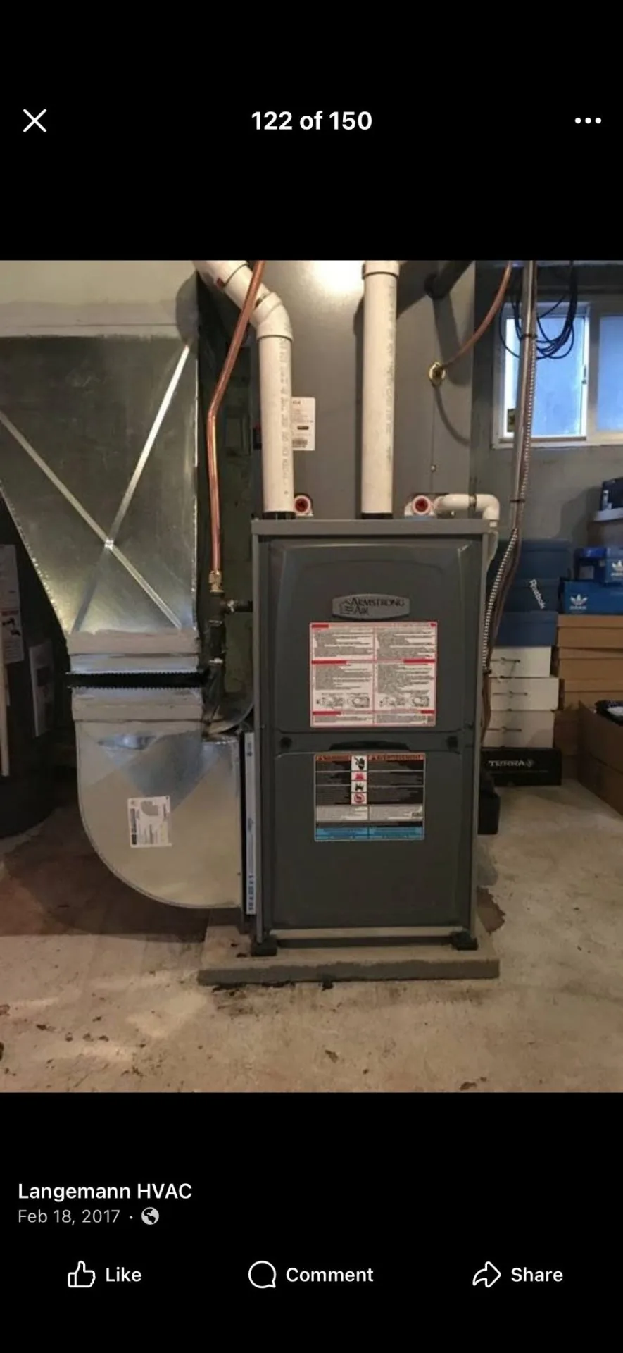 Installed residential gas furnace with return-air ductwork