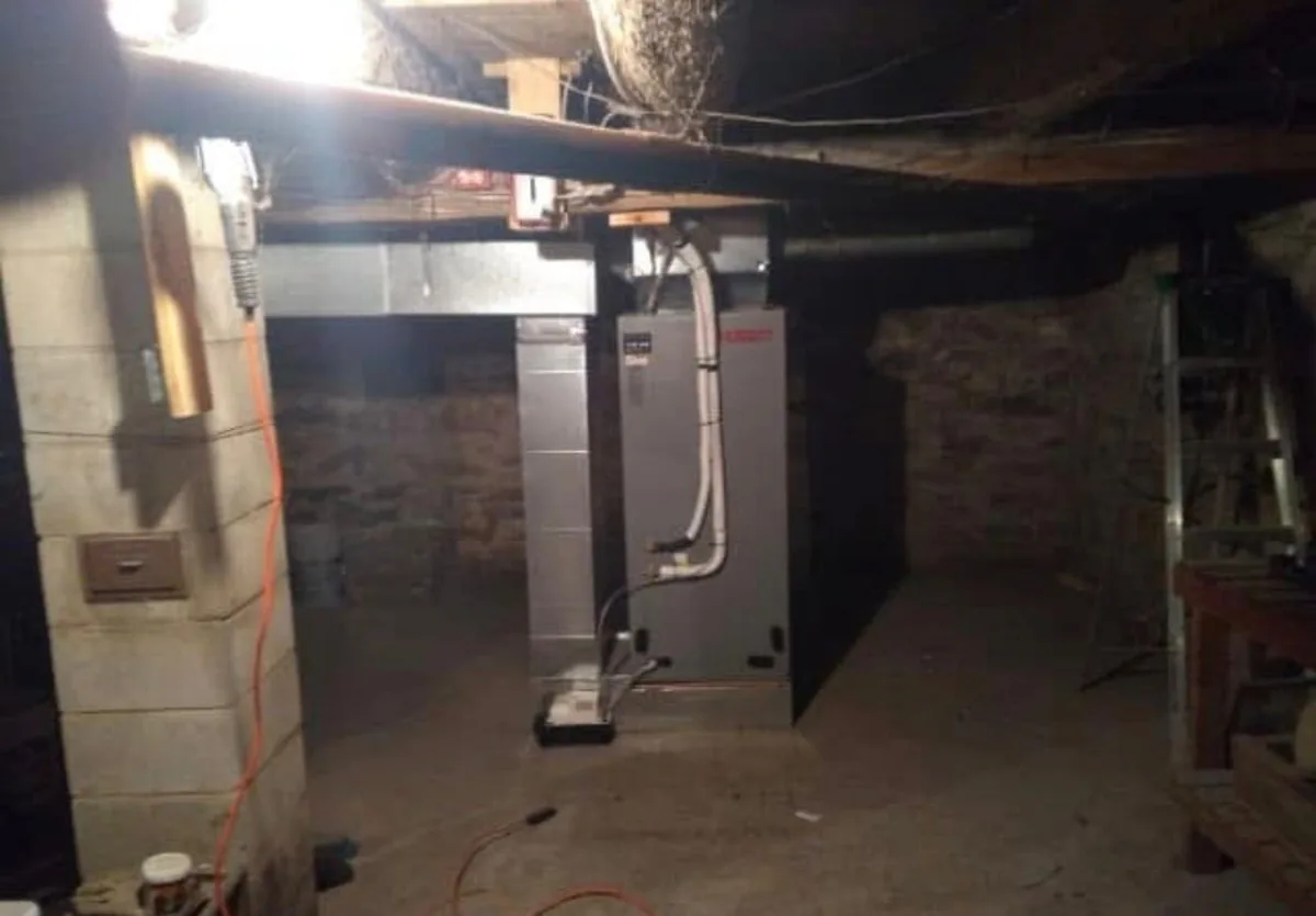 Basement air handler installation with new piping and ductwork